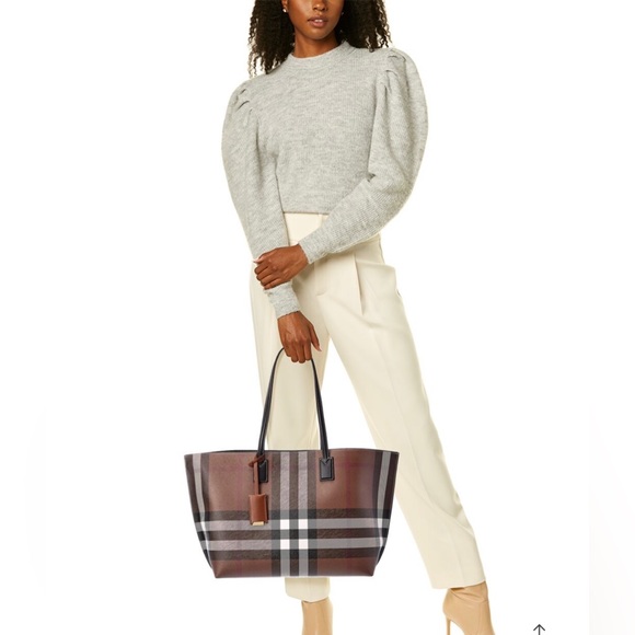 Burberry Check Medium E-Canvas & Leather Tote - Picture 2 of 3